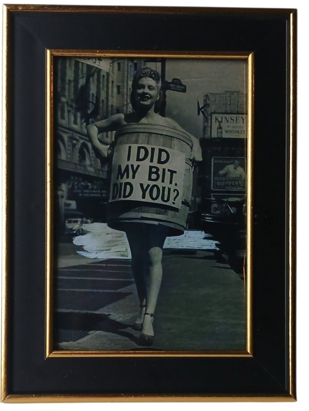 Funny Vintage Woman In Barrel retro Fun Fem Art I Did My Bit Framed Photo Print